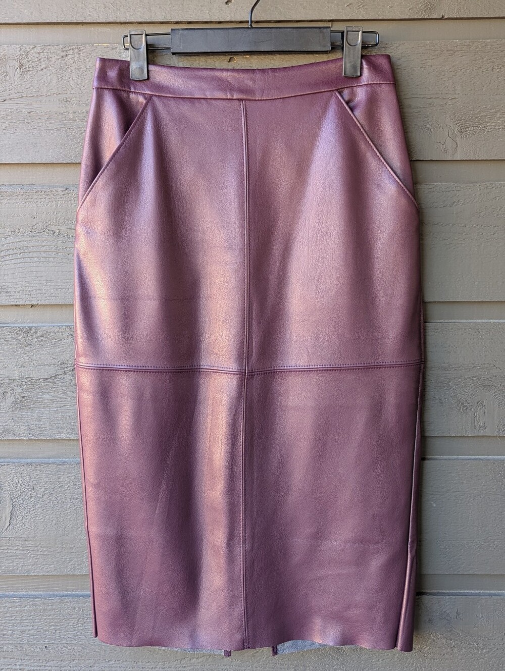 Express Merlot Purple Red Vegan Leather Midi Pencil Wiggle Skirt Size 2